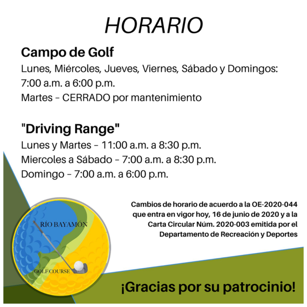 Horario Campo de Golf desde el 16 de junio
